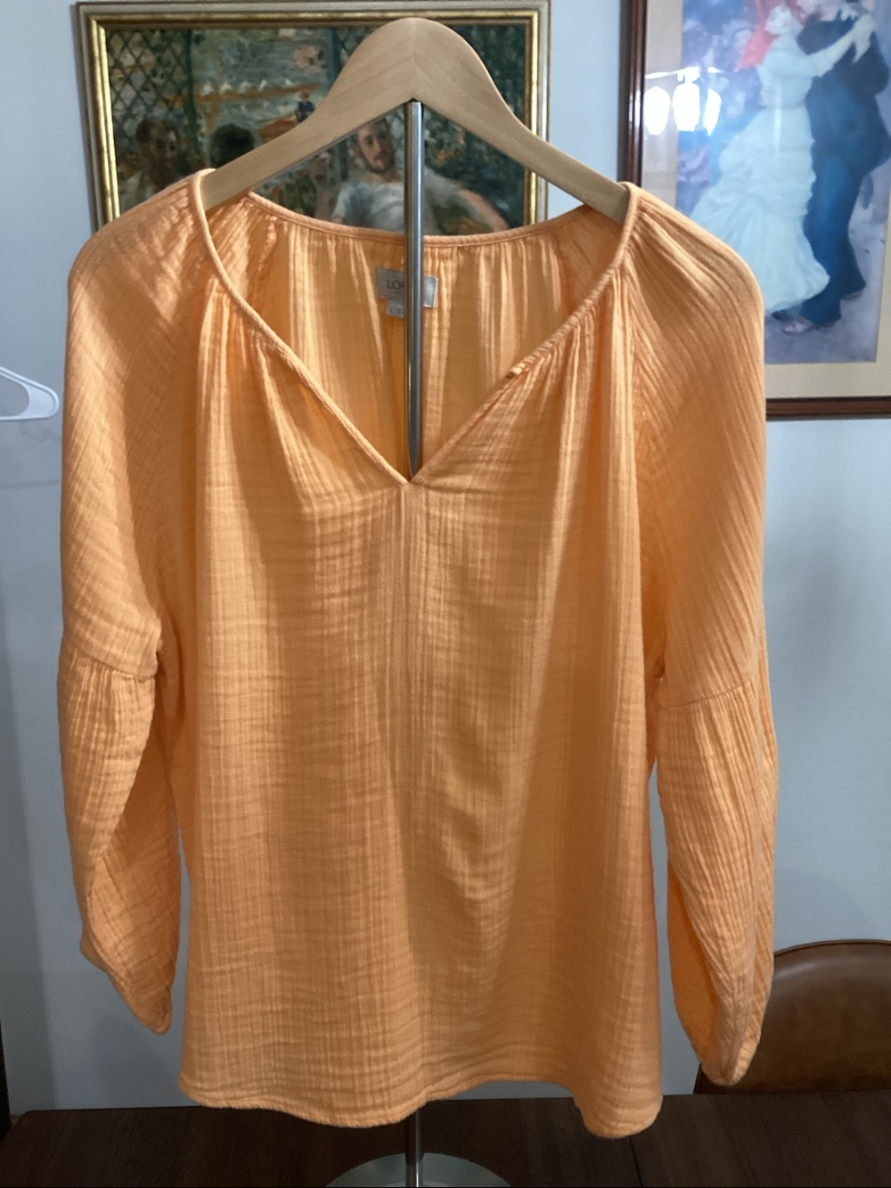 Loft Women’s Gauze Blouse Size Large Yellow Orange Marigold